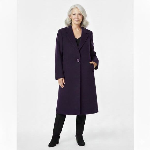 EUC VTG 80s Billi Billycoat Purple Wool Blend Long Overcoat Power Dressing Coat - Picture 1 of 12